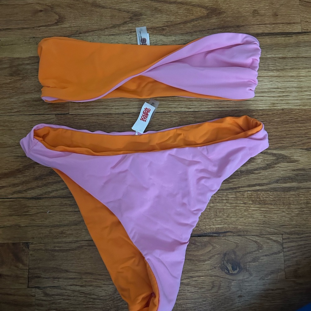 SOLID & STRIPED Pink and Orange Bikini Bottom